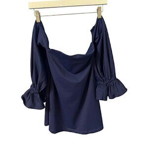 Susana Monaco Thunder Blue Off-The-Shoulder Top With Bell Sleeves, SM